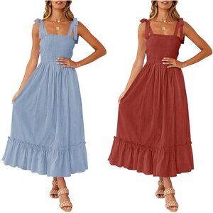 $10 for both, Summer Boho Strap Square Neck, Ruffle A Line Maxi Dress